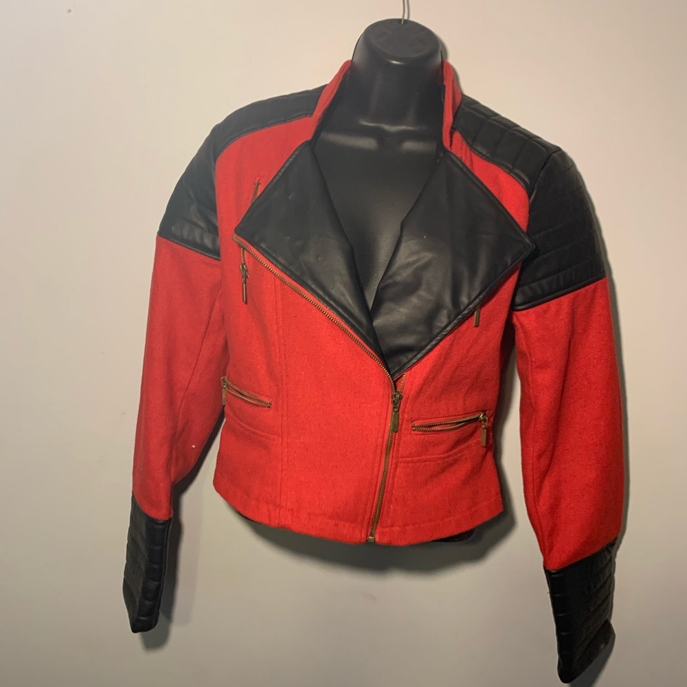 Red vintage moto jacket.